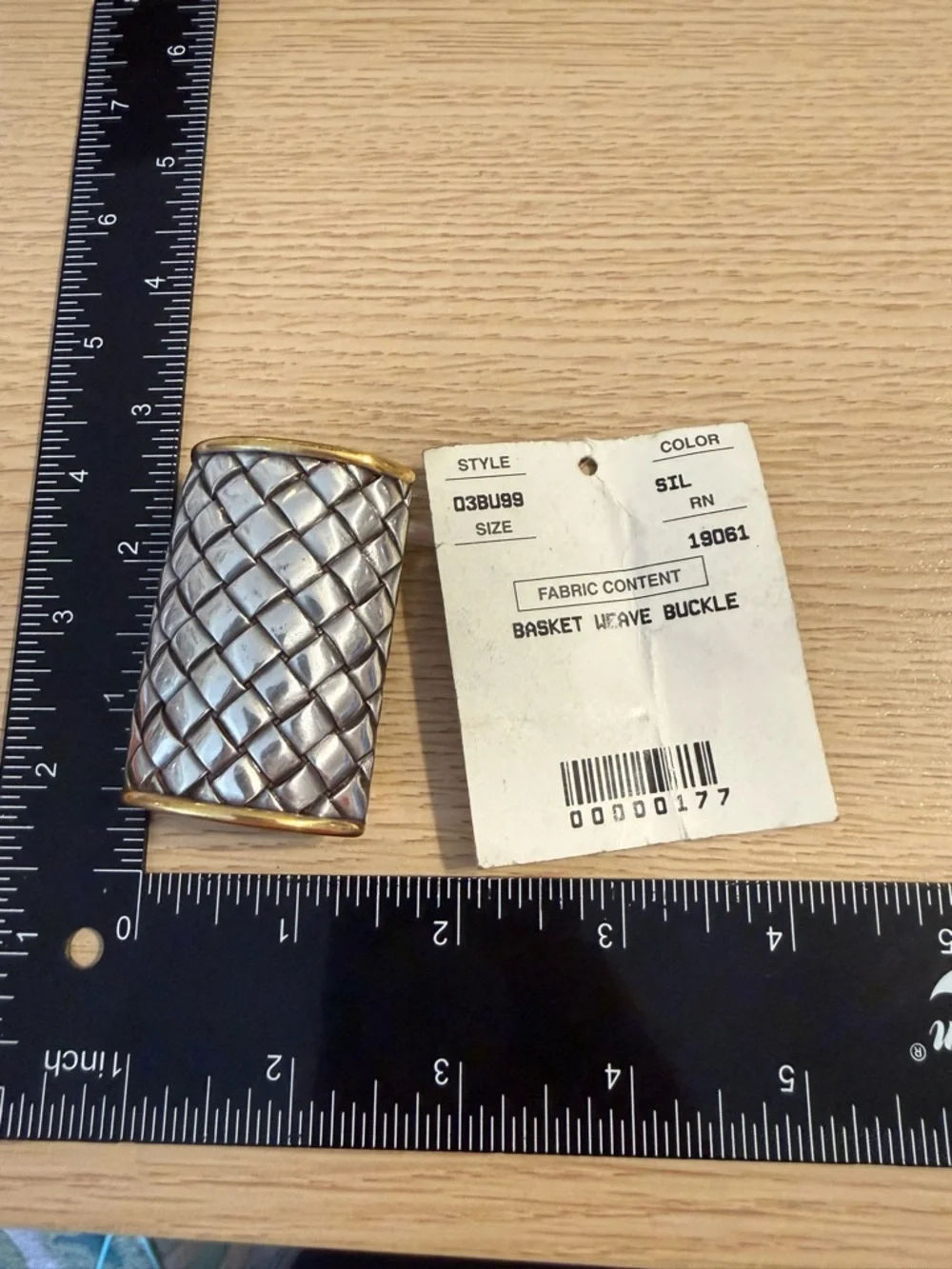 Vintage Two Tone Basket Weave Belt Buckle Silver Gold‎ Tone Slide 03BU99 NWT